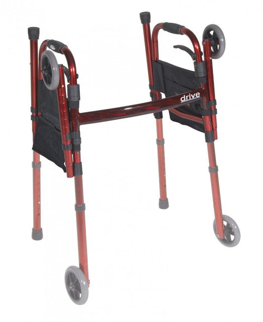 Drive Medical Portable Folding Travel Walker with 5" Wheels and Fold up Legs