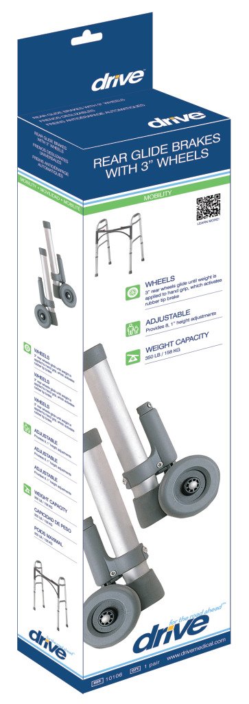 Drive Medical Rear Glide Walker Brakes with 3" Wheel Option