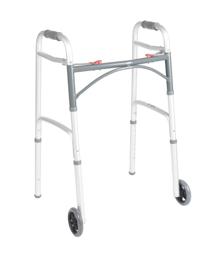 Drive Medical Deluxe Folding Walker Two Button with 5" Wheels