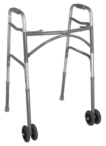 Drive Medical Bariatric Aluminum Two Button Folding Walker With Wheels