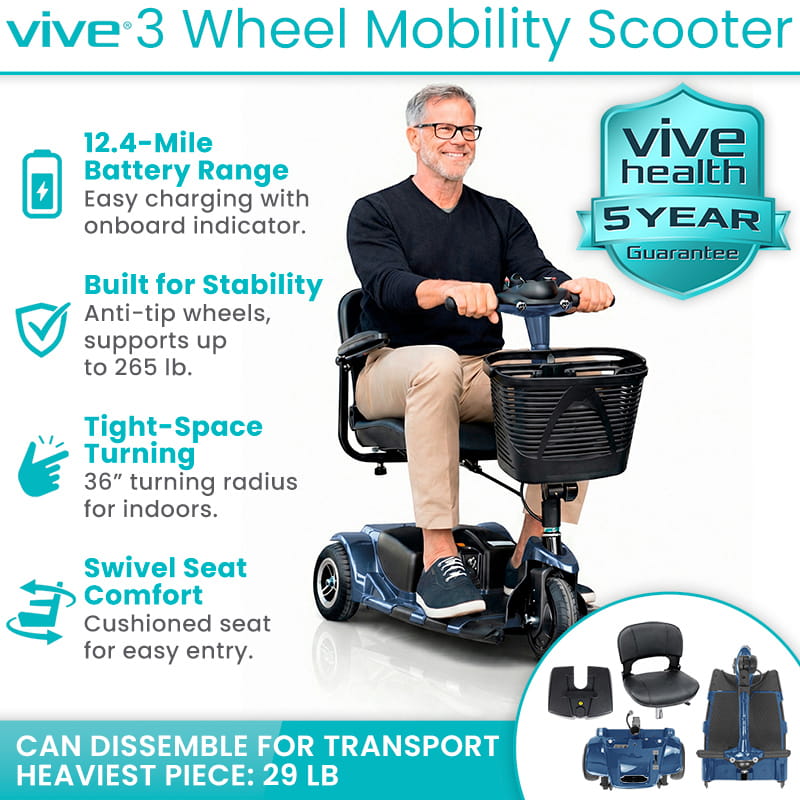 3 Wheel Mobility Scooter - Electric Long Range Powered Wheelchair