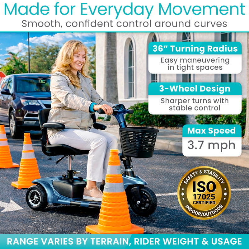 3 Wheel Mobility Scooter - Electric Long Range Powered Wheelchair