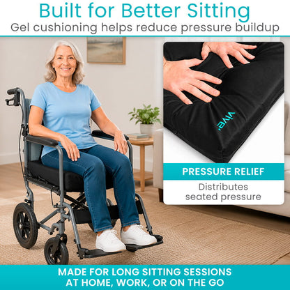 Wheelchair Gel Seat Cushion - Back Support Comfort and Pain Relief