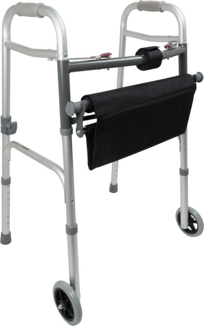 ProBasics Two-Button Folding Walker with Wheels and Roll-Up Seat