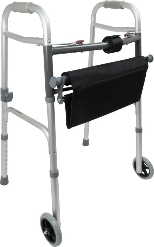 ProBasics Two-Button Folding Walker with Wheels and Roll-Up Seat