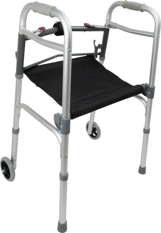 ProBasics Two-Button Folding Walker with Wheels and Roll-Up Seat