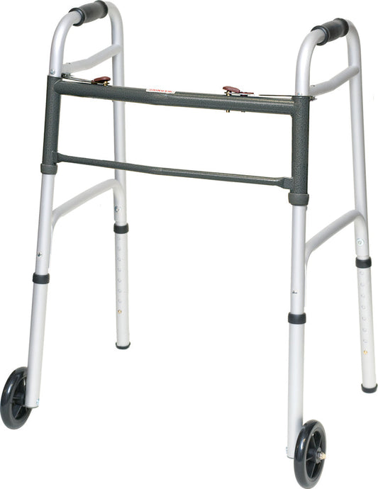 ProBasics Aluminum 2-Button Release Folding Walker with Wheels