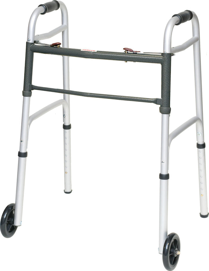 ProBasics Aluminum 2-Button Release Folding Walker with Wheels