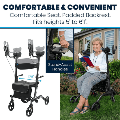 Upright Rollator - Walker with Foldable Transport Seat