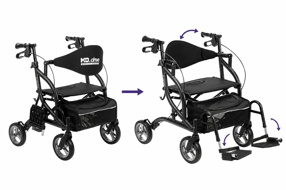 Drive Medical Airgo Fusion 2 in 1 Folding Rollator and Transport Chair