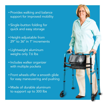 Carex Explorer Folding Walker with Wheels and Glides